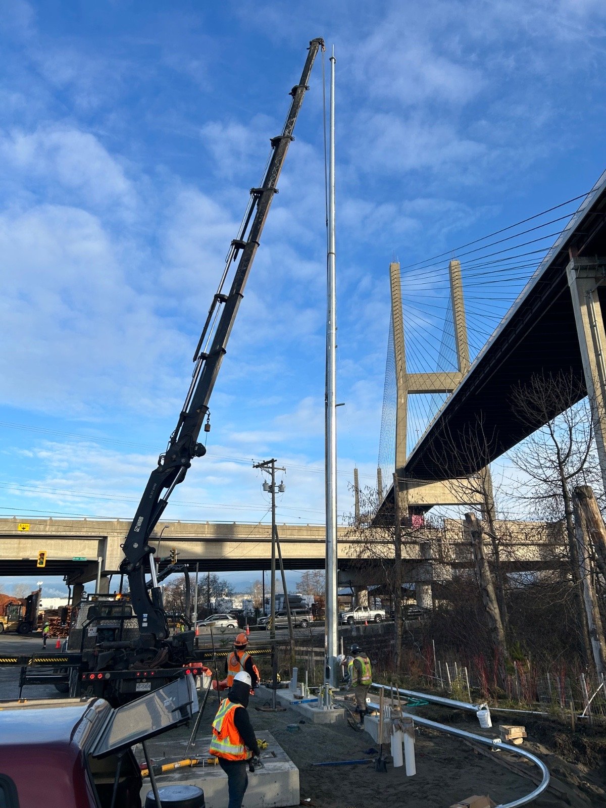 Light pole installed by the bridge
